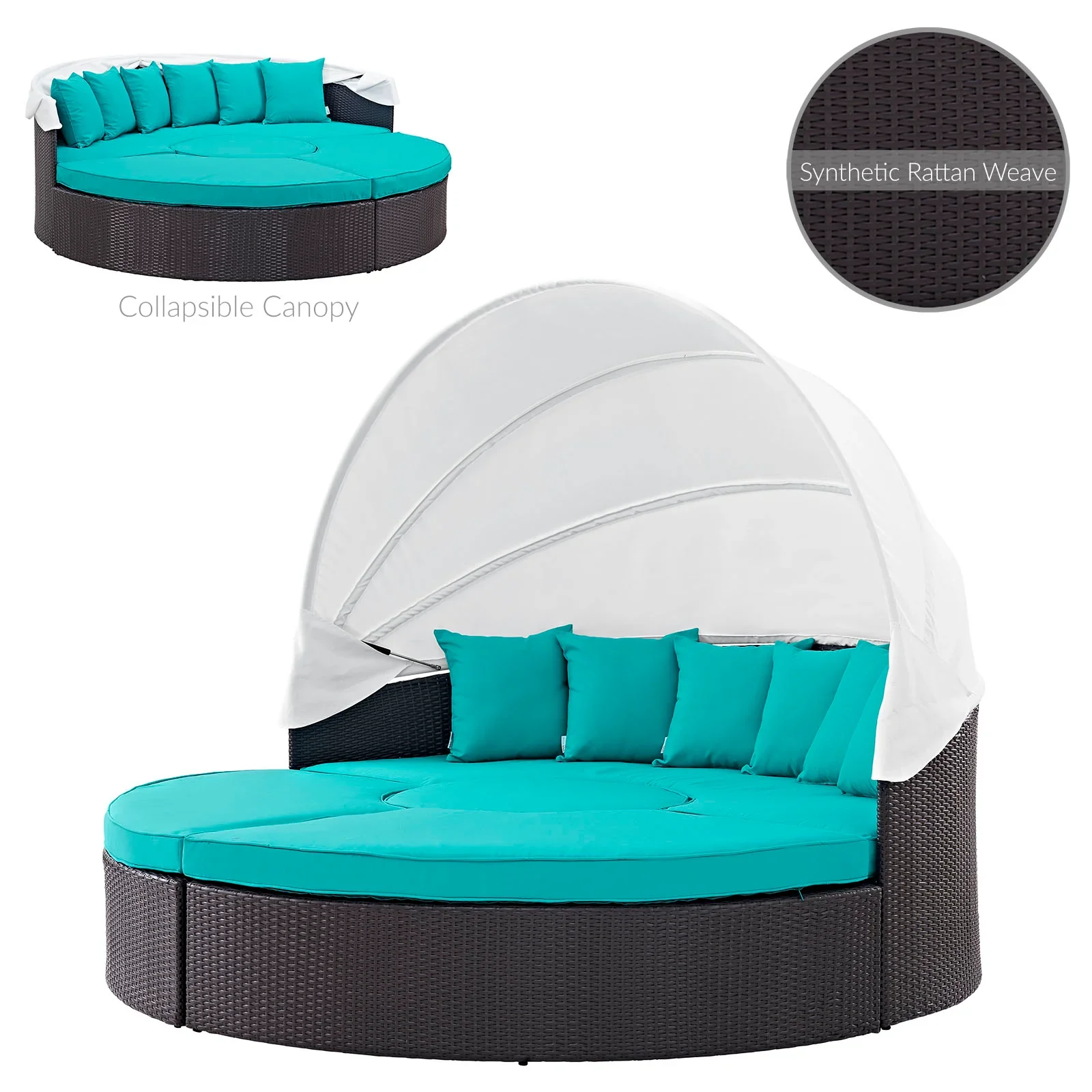 Quest Outdoor Patio Wicker Rattan Canopy Sectional Daybed - Image 39