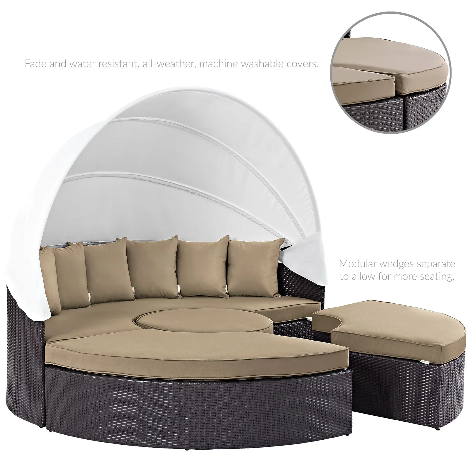 Quest Outdoor Patio Wicker Rattan Canopy Sectional Daybed - Image 8