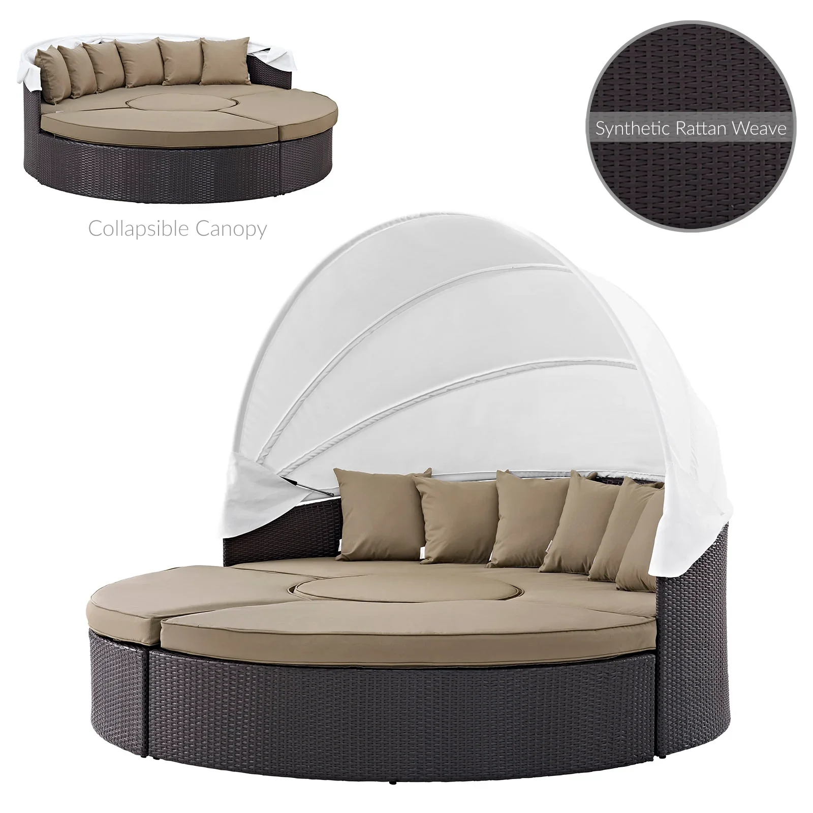 Quest Outdoor Patio Wicker Rattan Canopy Sectional Daybed - Image 9