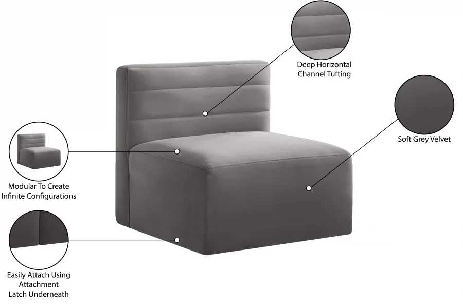 Quincy Velvet Upholstered Comfort Armless Modular Chair - Image 30