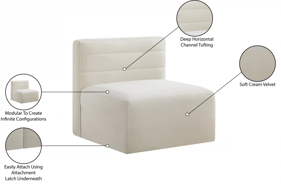 Quincy Velvet Upholstered Comfort Armless Modular Chair - Image 45