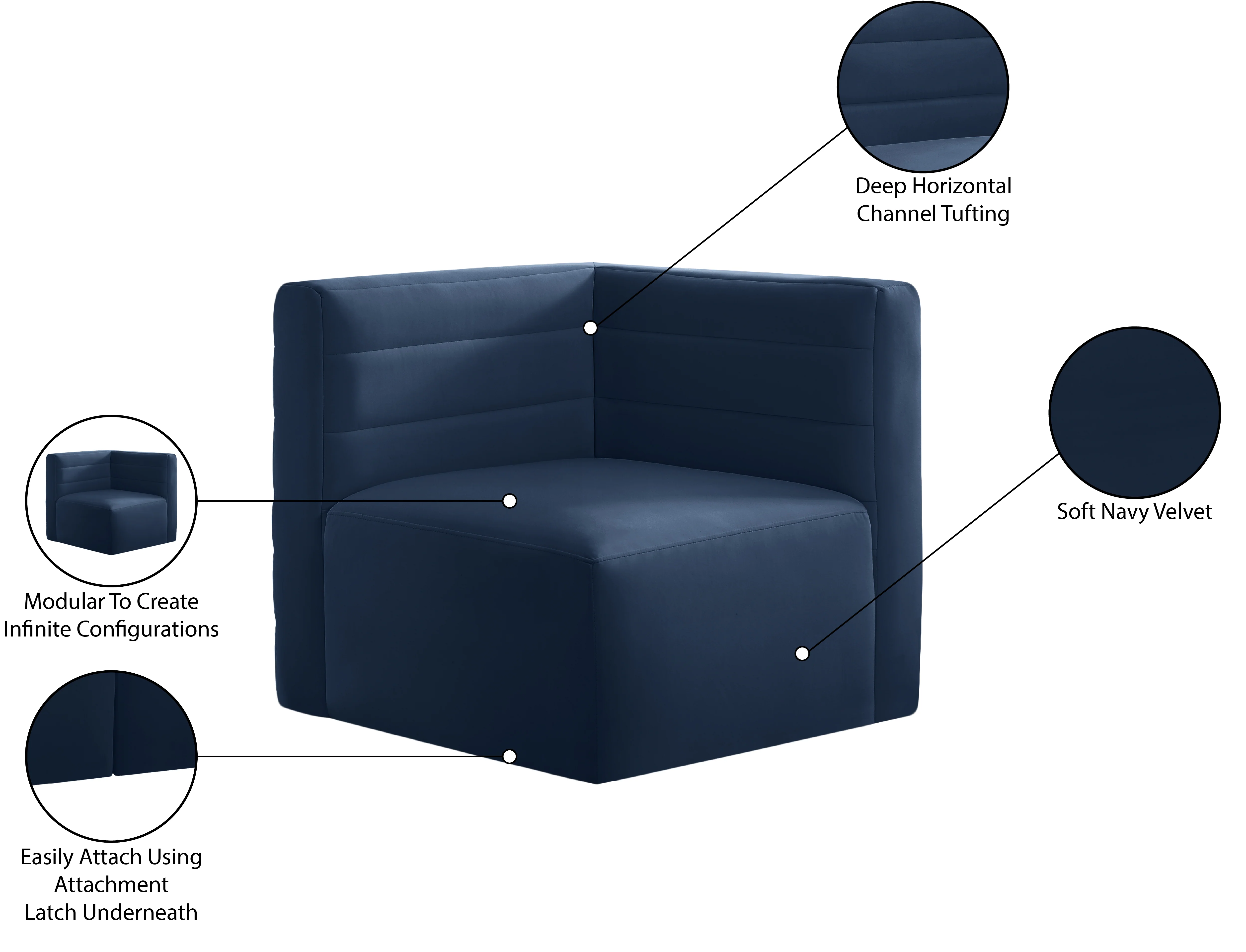 Quincy Velvet Upholstered Comfort Corner Modular Chair - Image 55