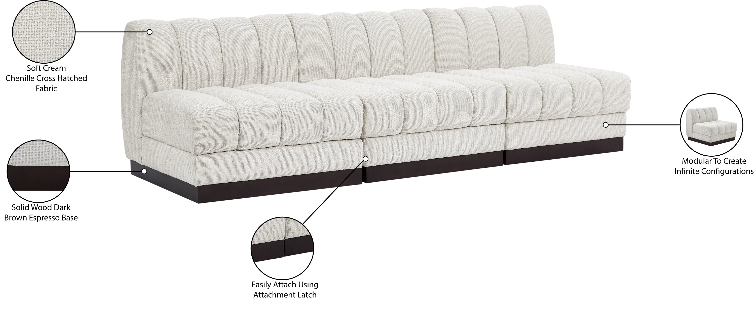 Quinn Chenille Fabric Three-Seater Armless Sofa - Image 13