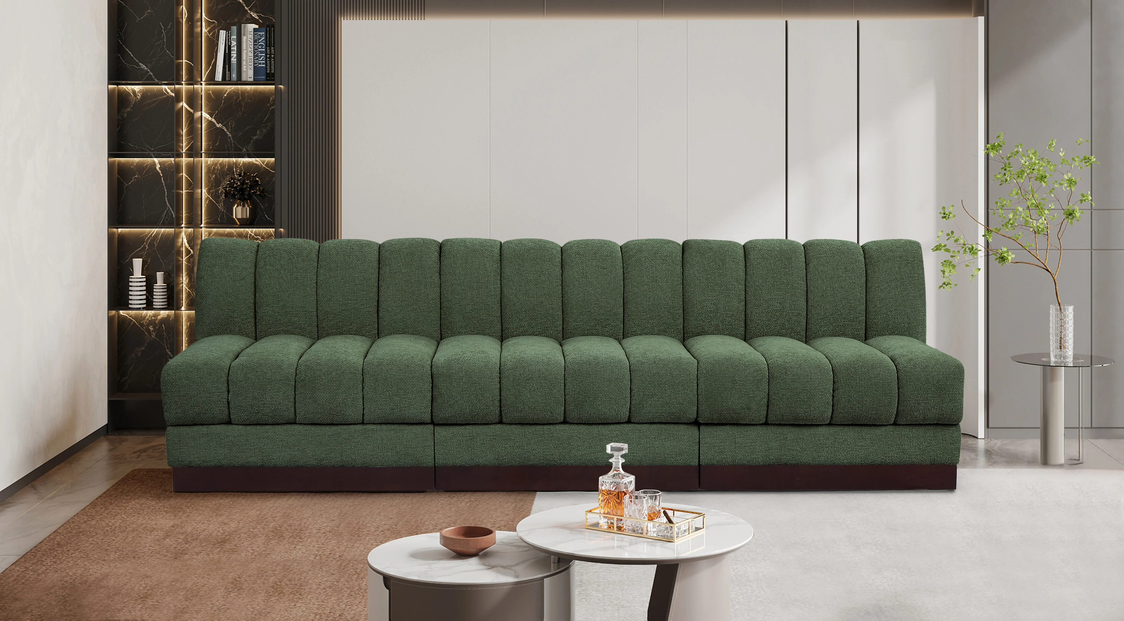 Quinn Chenille Fabric Three-Seater Armless Sofa - Image 16