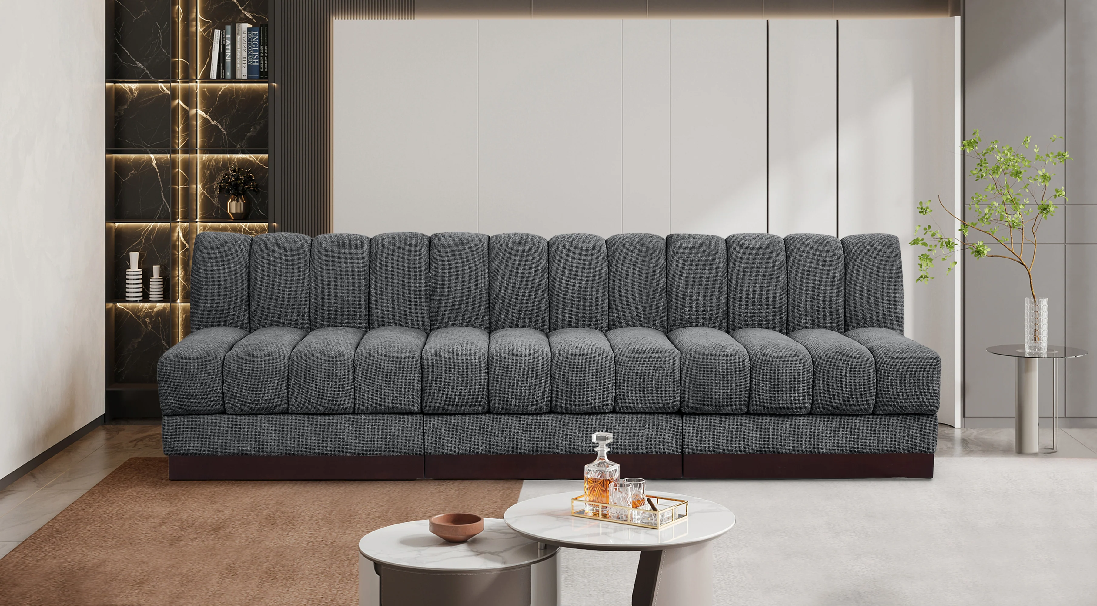 Quinn Chenille Fabric Three-Seater Armless Sofa - Image 2