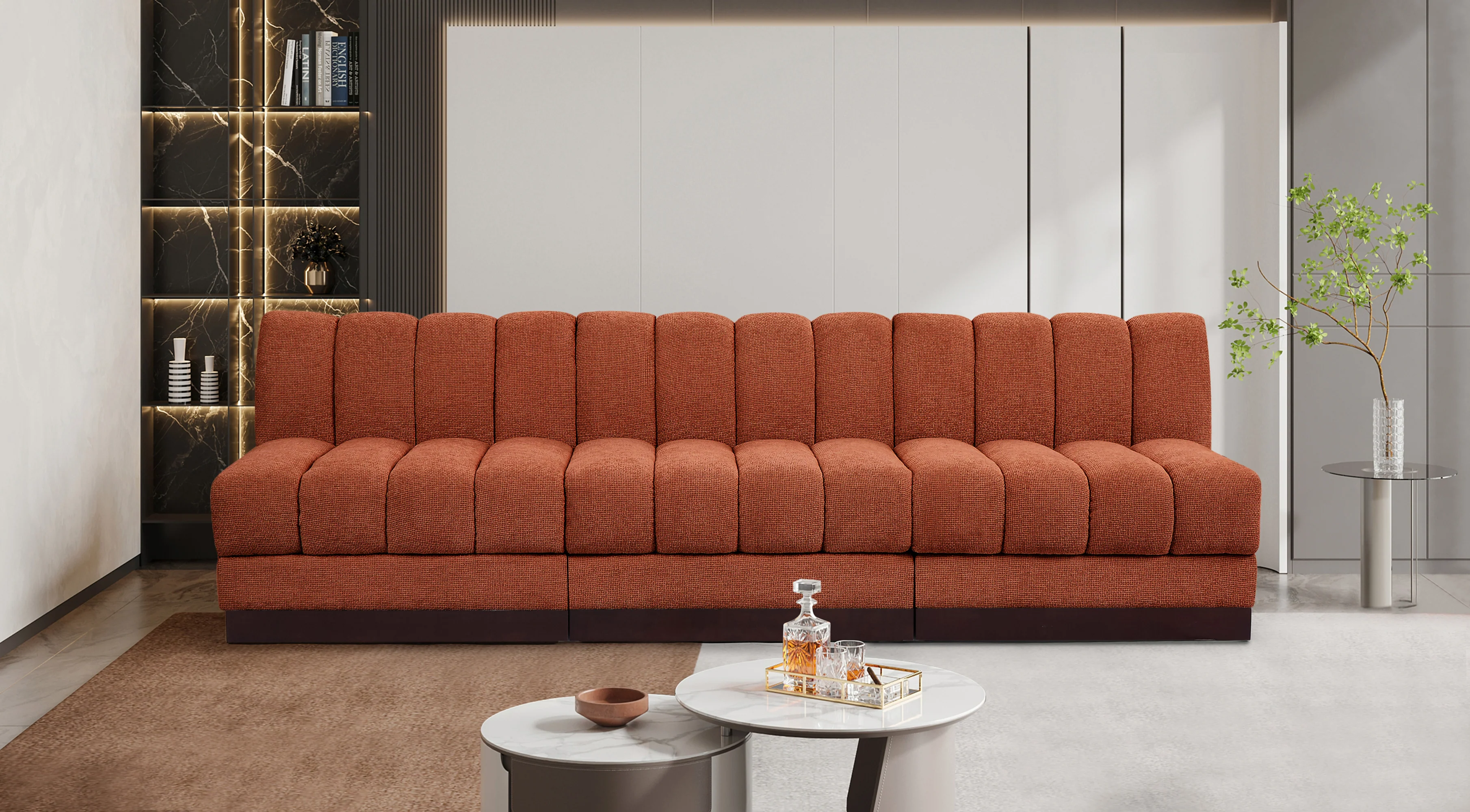Quinn Chenille Fabric Three-Seater Armless Sofa - Image 23