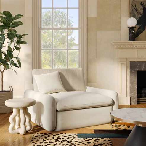Rachelle Cream Performance Velvet Lounge Chair - Image 2