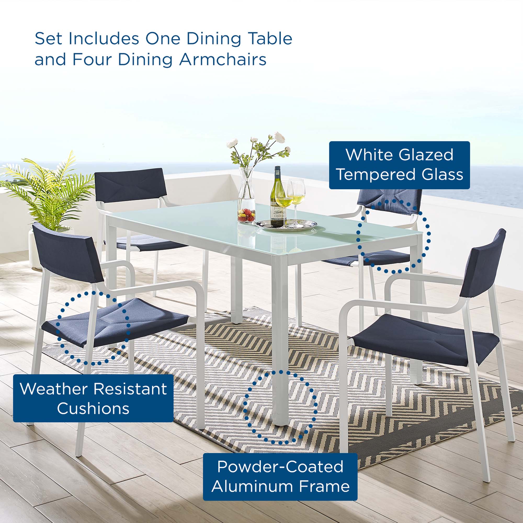 Raleigh 5 Piece Outdoor Patio Aluminum Dining Set - Image 12
