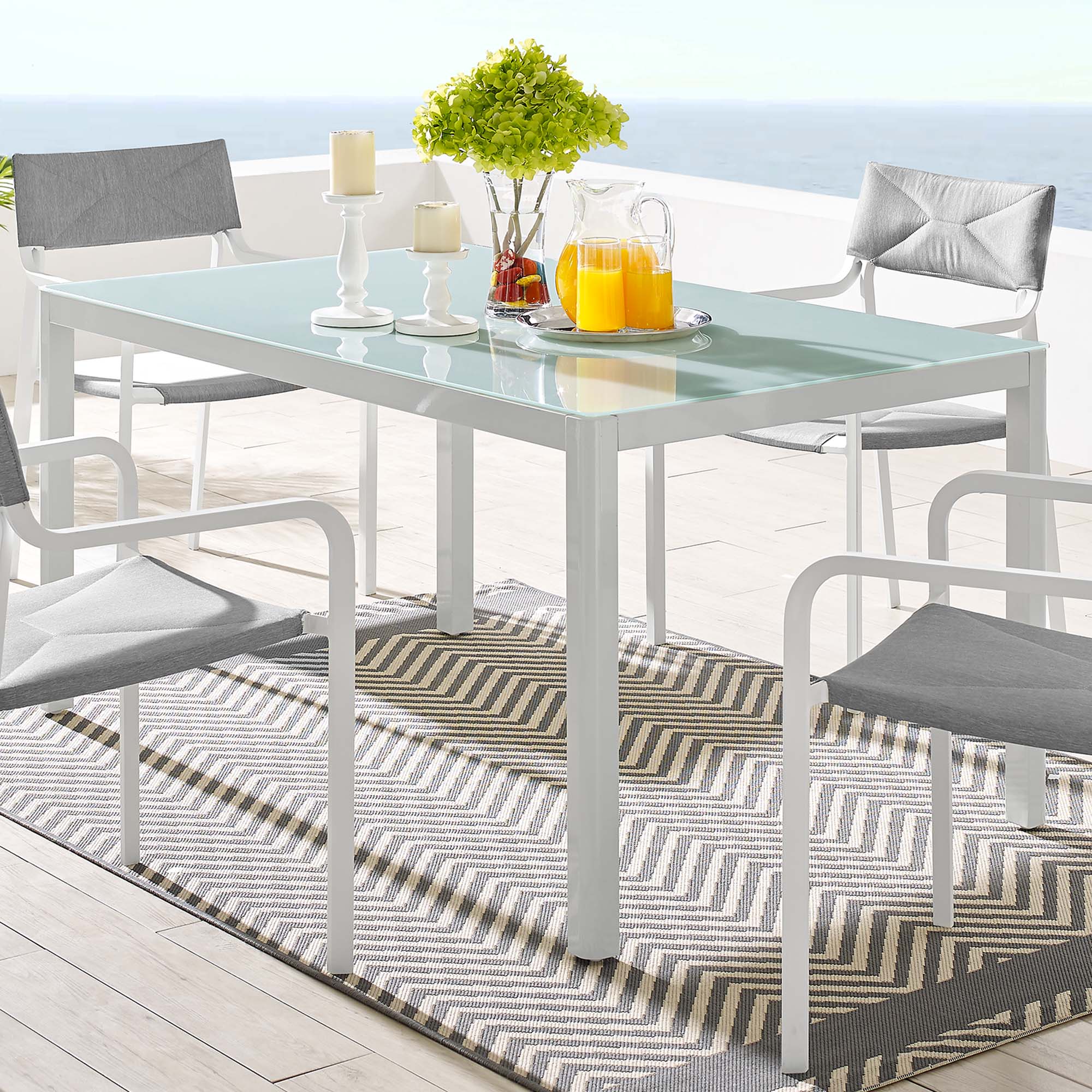Raleigh 59" Outdoor Patio Aluminum Dining Table in White - Image 2