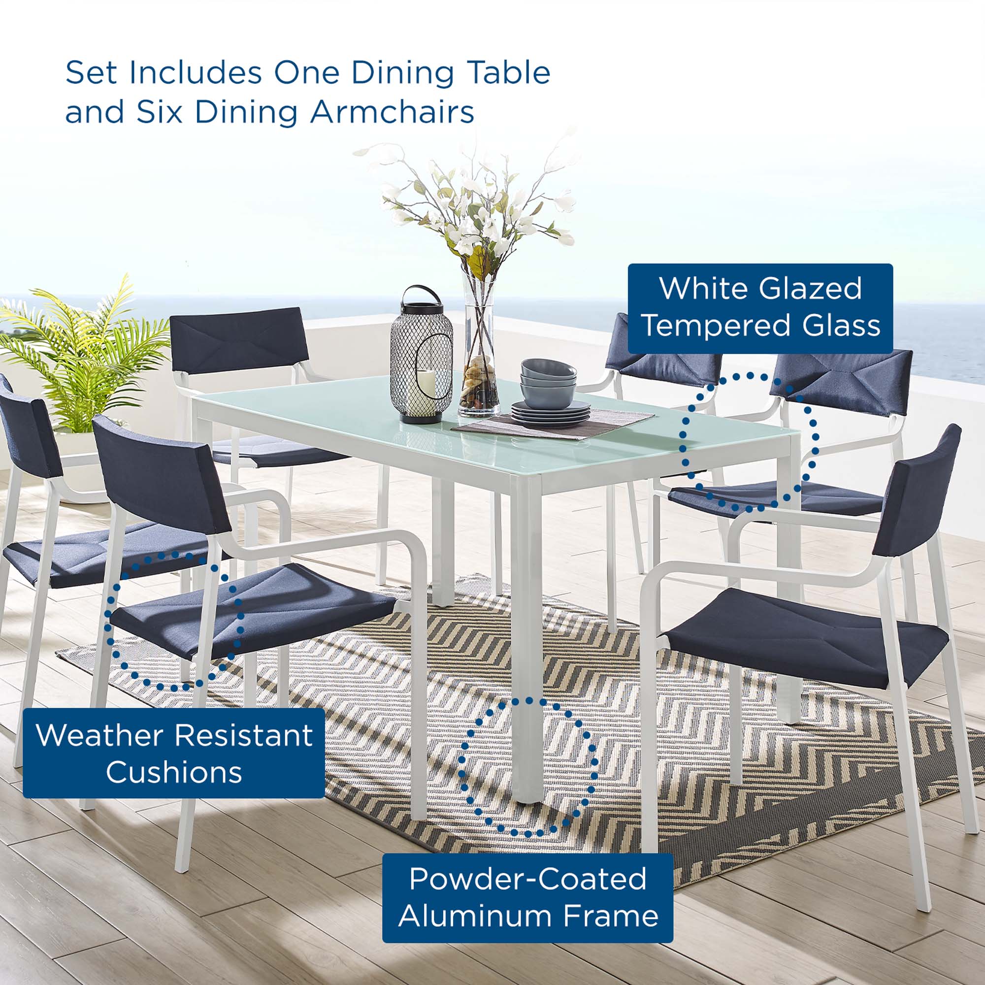Raleigh 7 Piece Outdoor Patio Aluminum Dining Set - Image 12