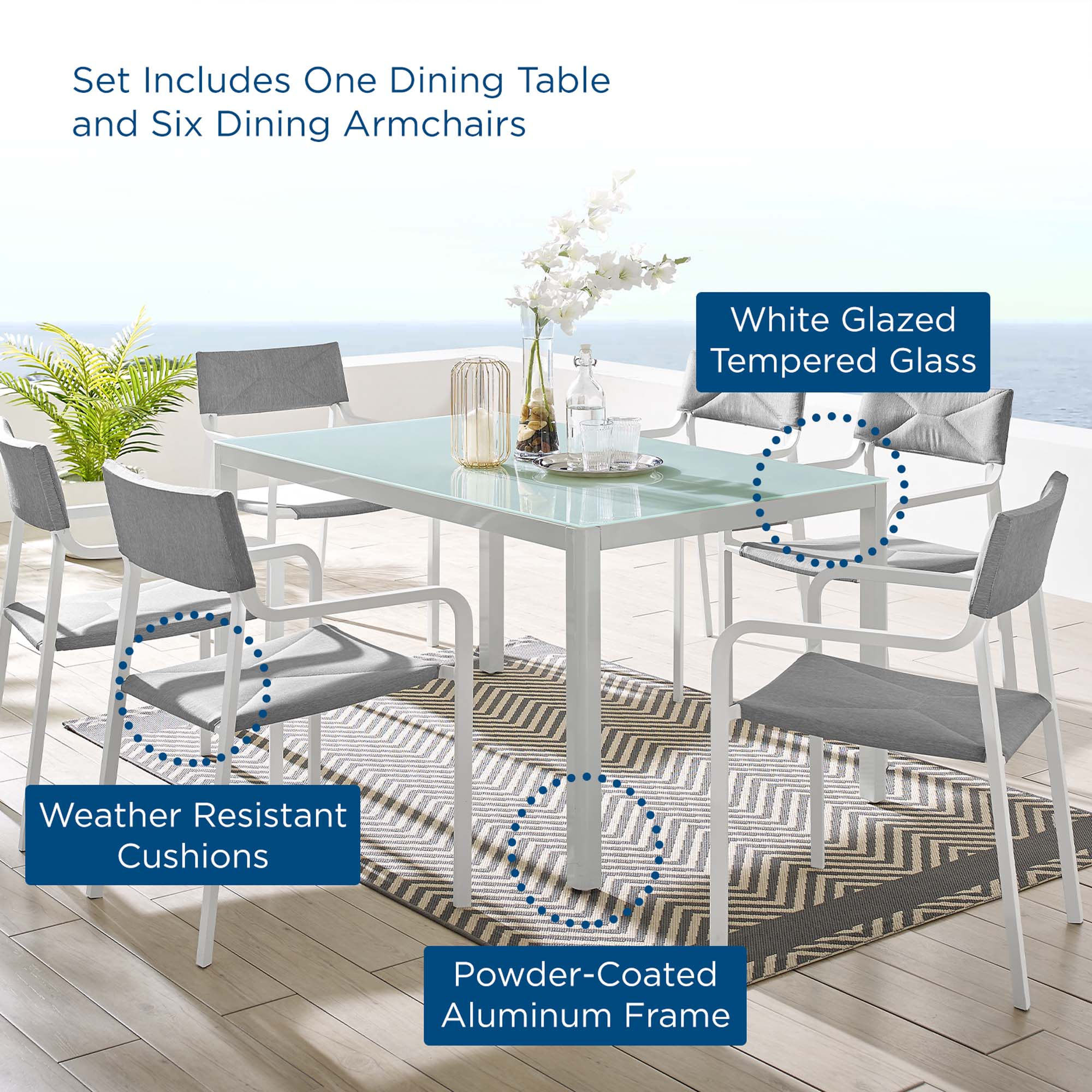 Raleigh 7 Piece Outdoor Patio Aluminum Dining Set - Image 24
