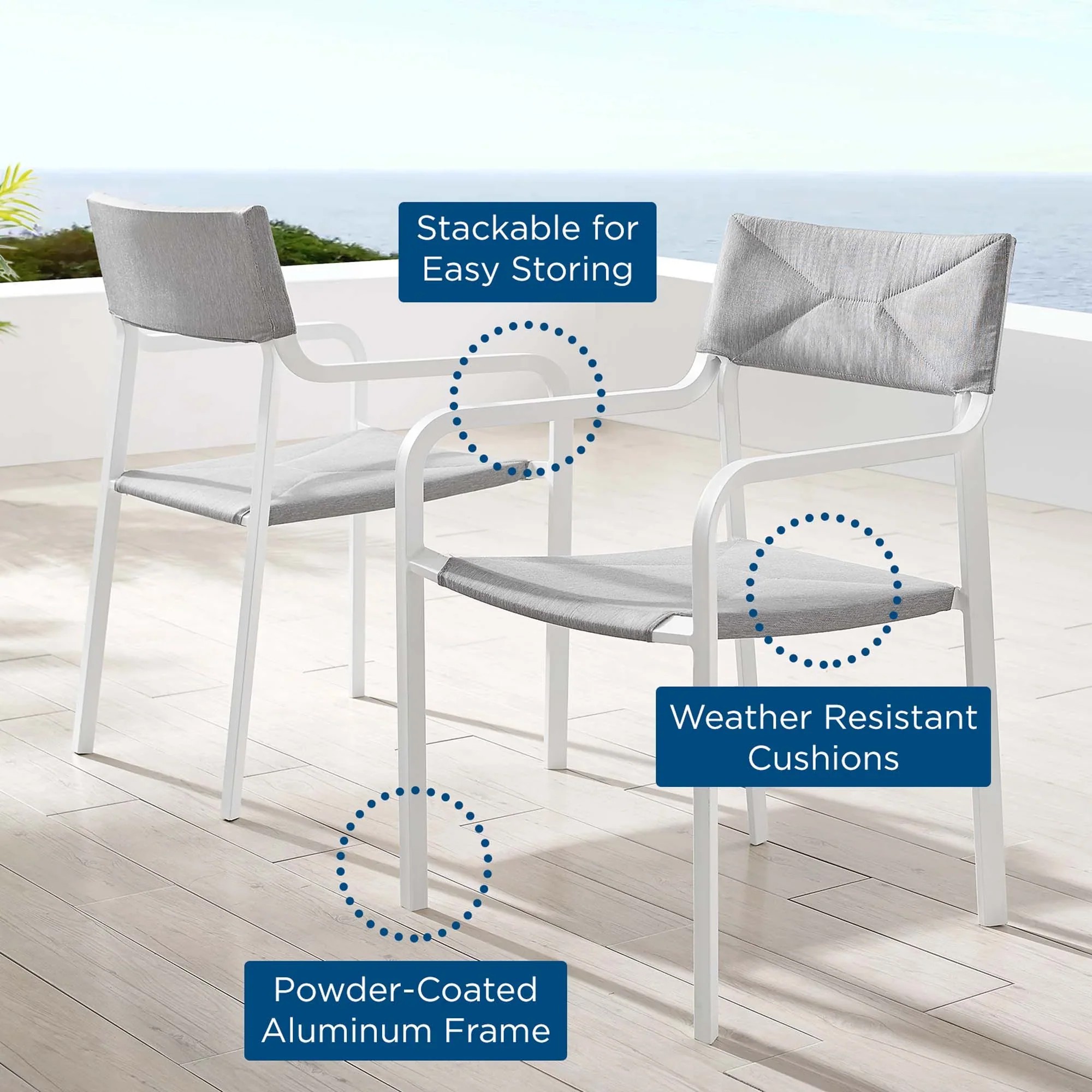 Raleigh Outdoor Patio Aluminum Armchair Set of 2 - Image 11