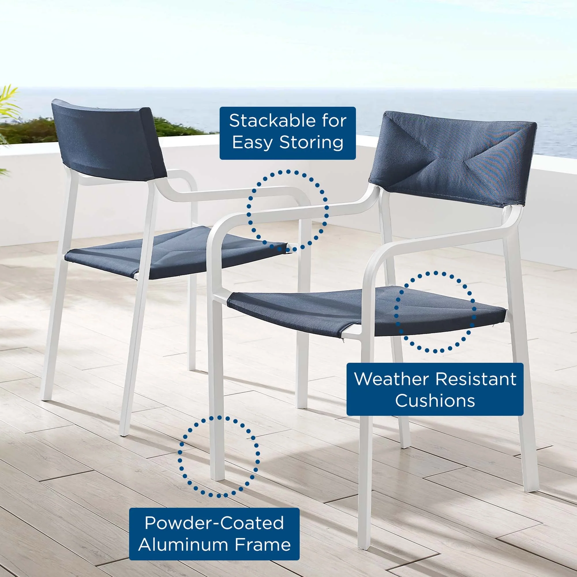 Raleigh Outdoor Patio Aluminum Armchair Set of 2 - Image 3