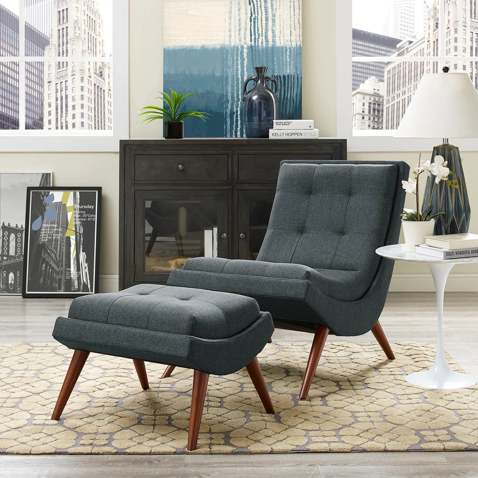 Ramp Upholstered Fabric Lounge Chair Set - Image 7