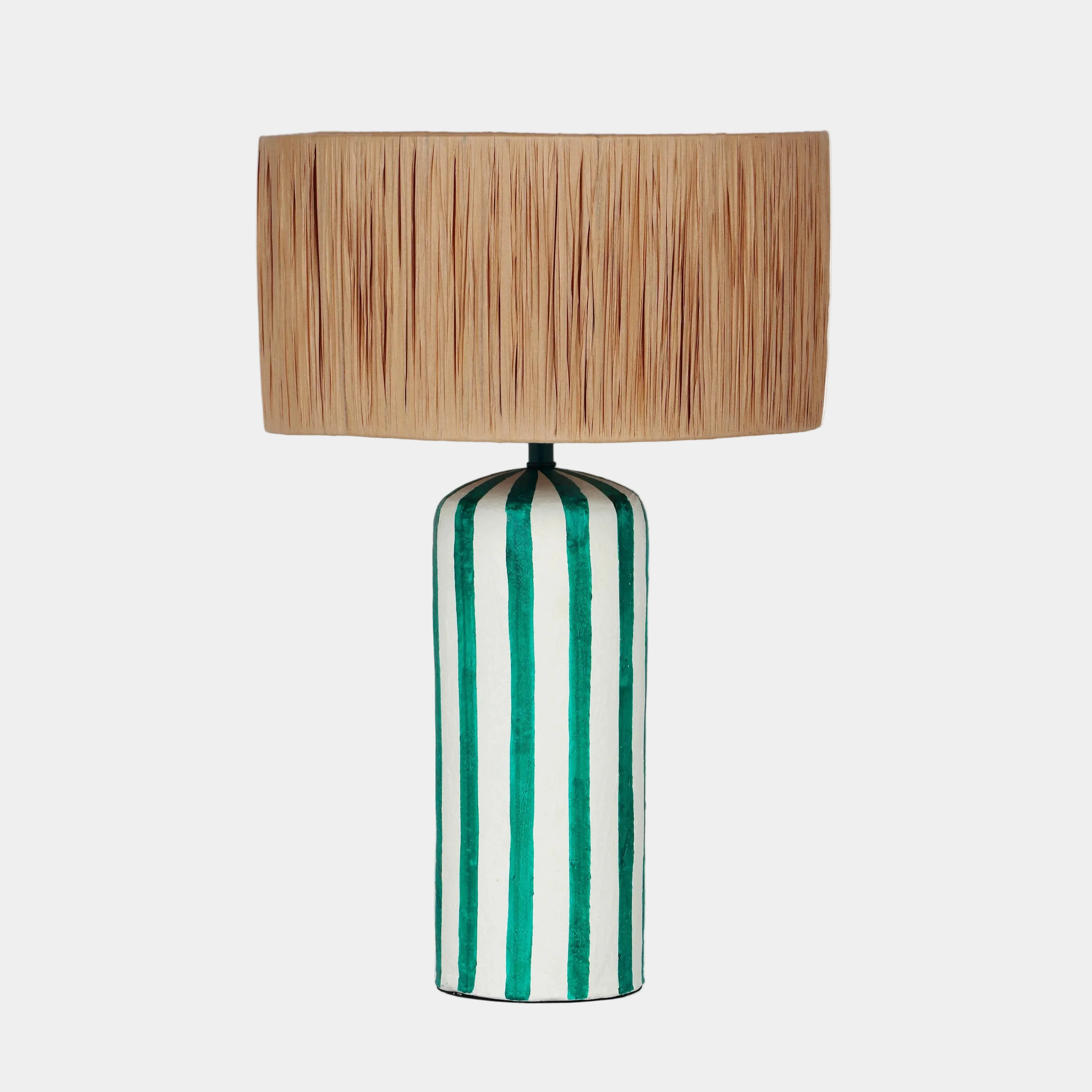 Ravello Green Striped Papier Mache Table Lamp