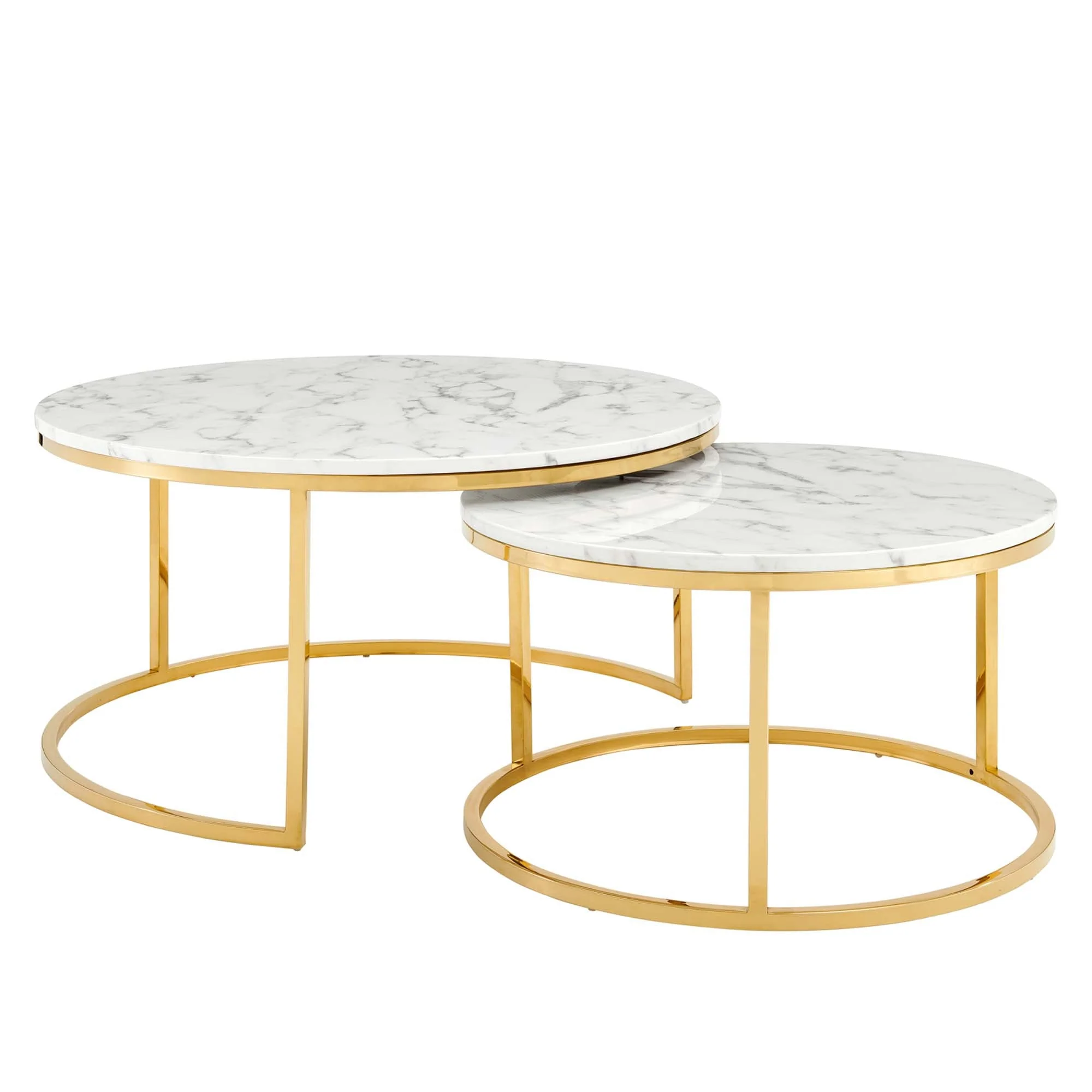 Ravenna Artificial Marble Nesting Coffee Table in Gold White - Image 4