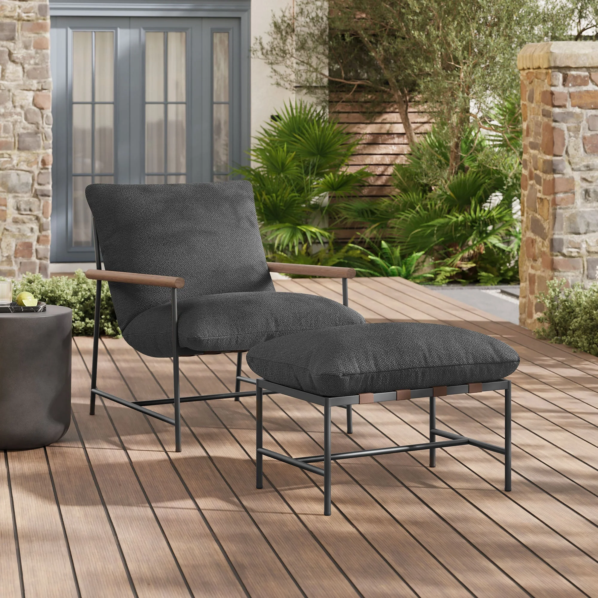 Raya Outdoor Patio Boucle Lounge Chair and Ottoman - Image 2