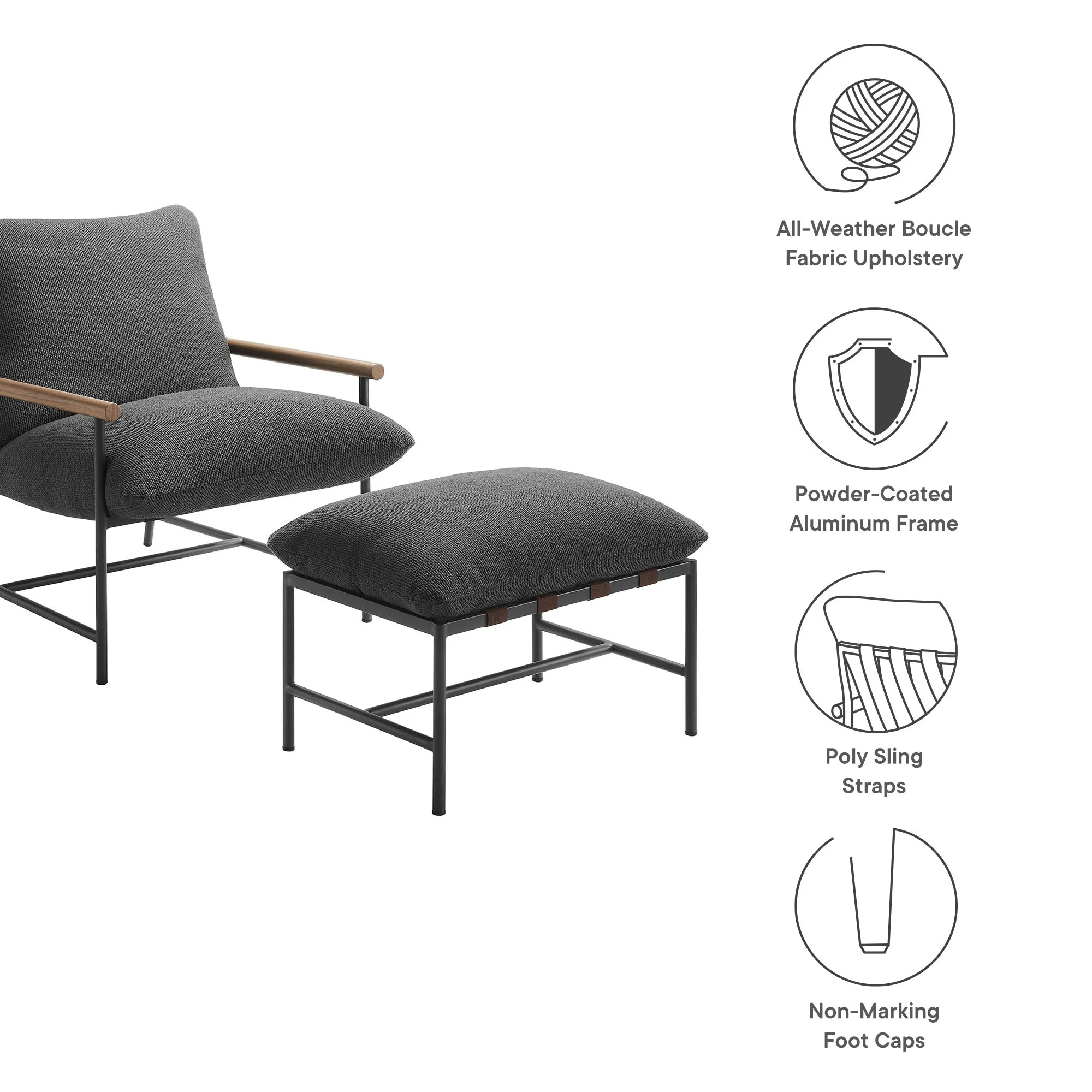 Raya Outdoor Patio Boucle Lounge Chair and Ottoman - Image 7
