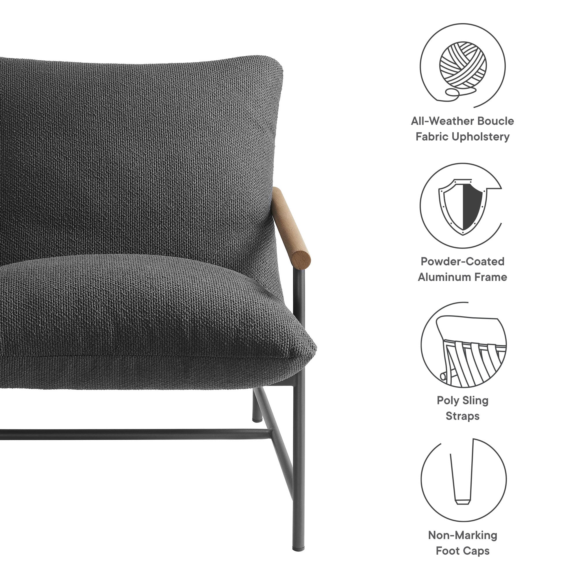 Raya Outdoor Patio Boucle Sling Lounge Chair - Image 8