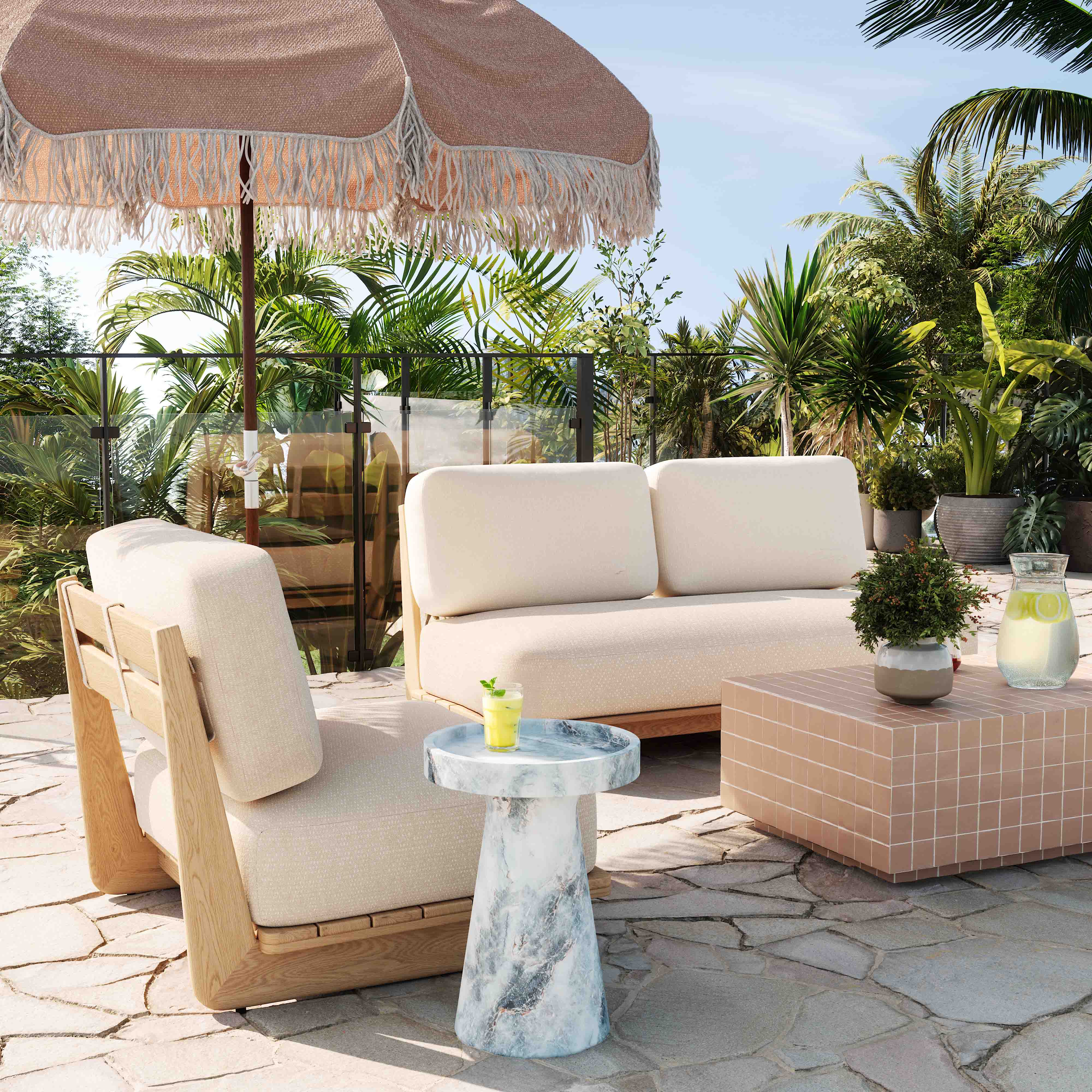 Reavan Cream Performance Fabric Outdoor Lounge Chair - Image 2