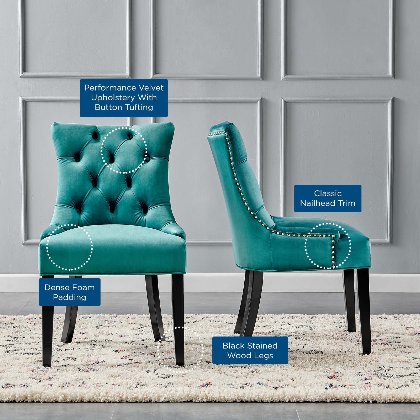 Regent Tufted Performance Velvet Dining Side Chairs - Set of 2 - Image 2