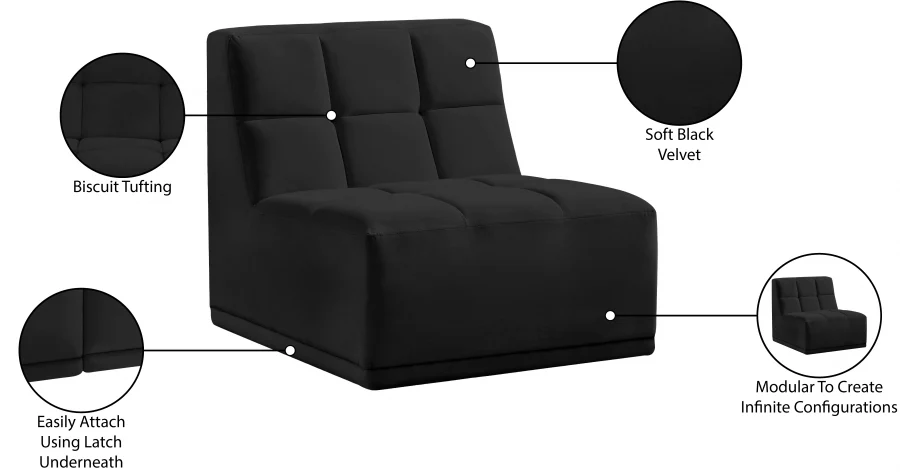 Relax Velvet Upholstered Armless Modular Chair - Image 11
