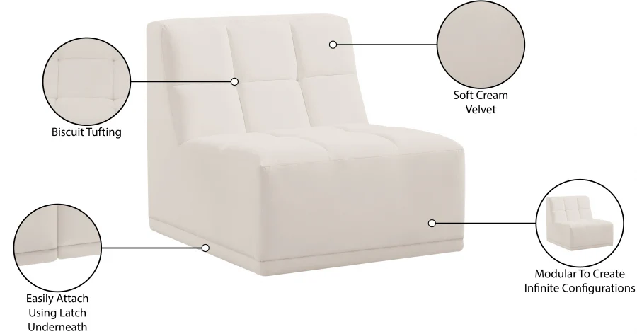 Relax Velvet Upholstered Armless Modular Chair - Image 34
