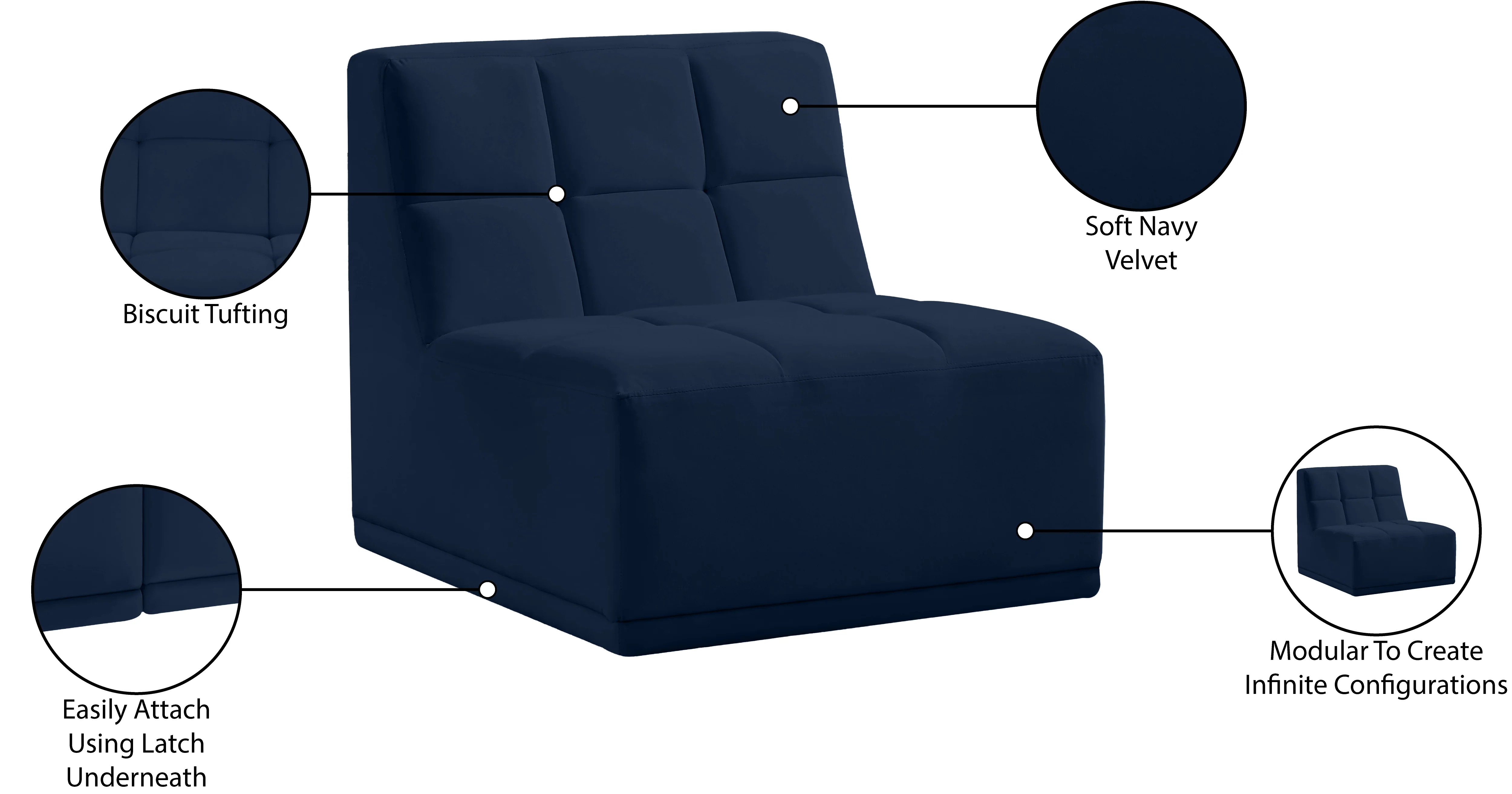 Relax Velvet Upholstered Armless Modular Chair - Image 44