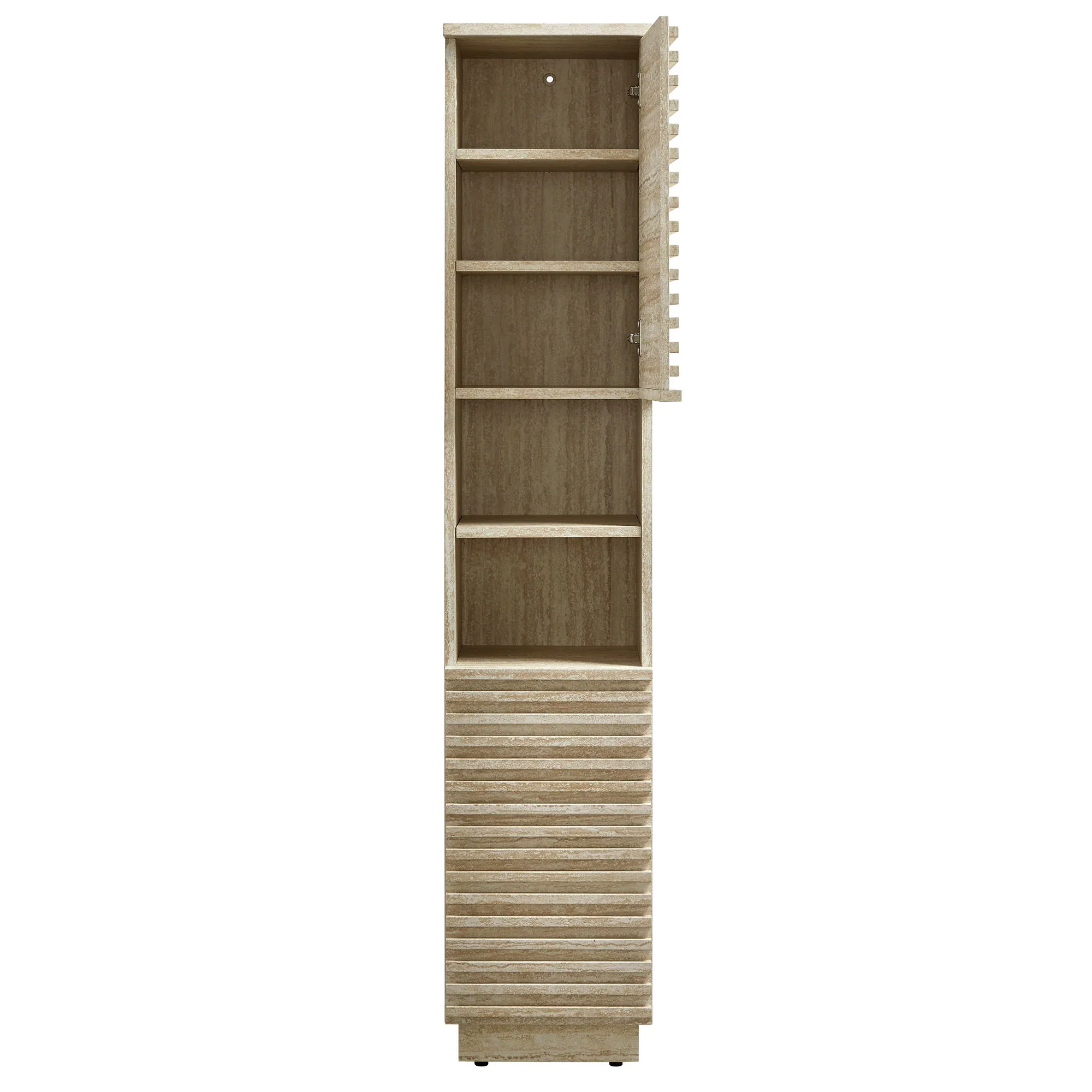 Render Tall Narrow Faux Travertine Linen Storage Cabinet - Image 3