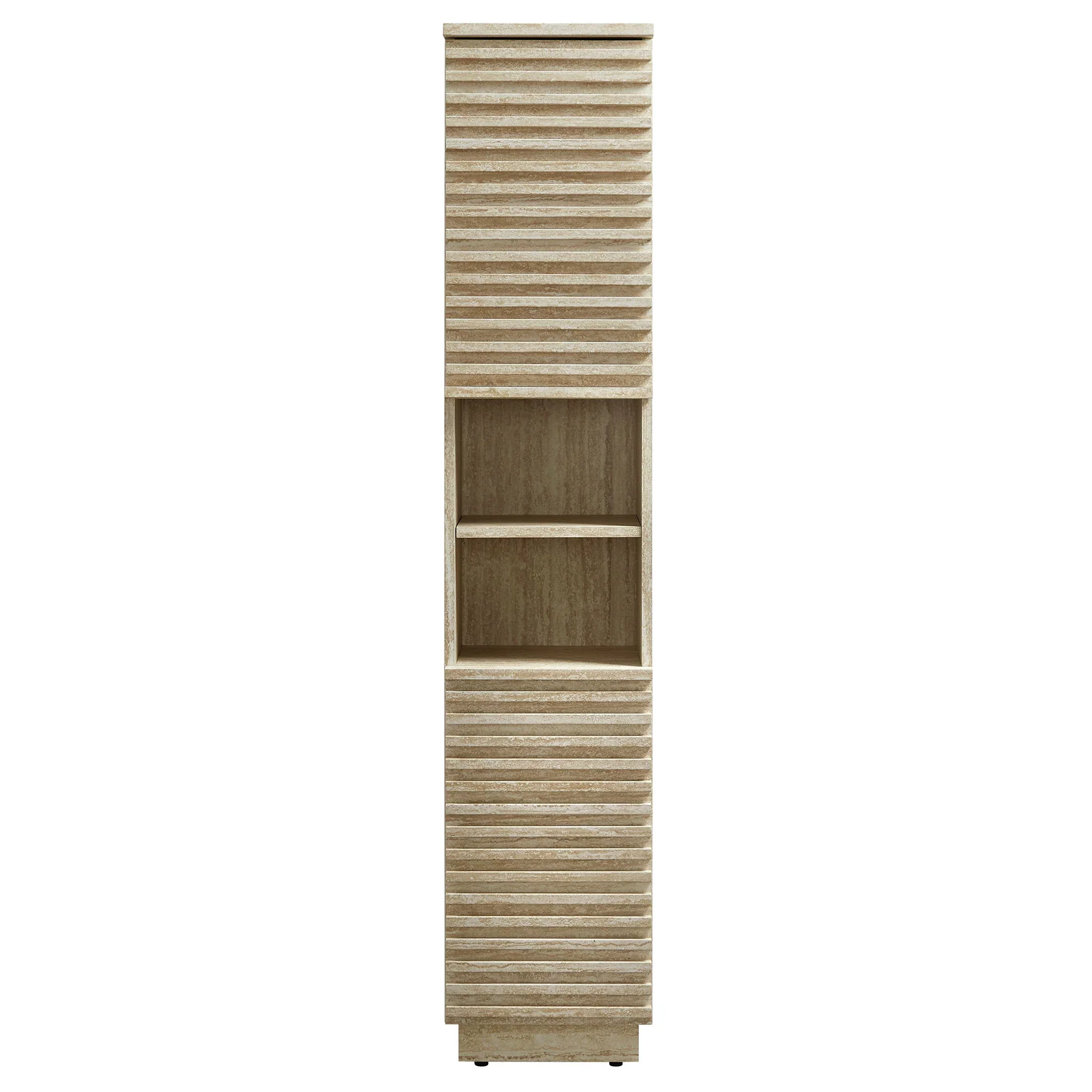 Render Tall Narrow Faux Travertine Linen Storage Cabinet - Image 4