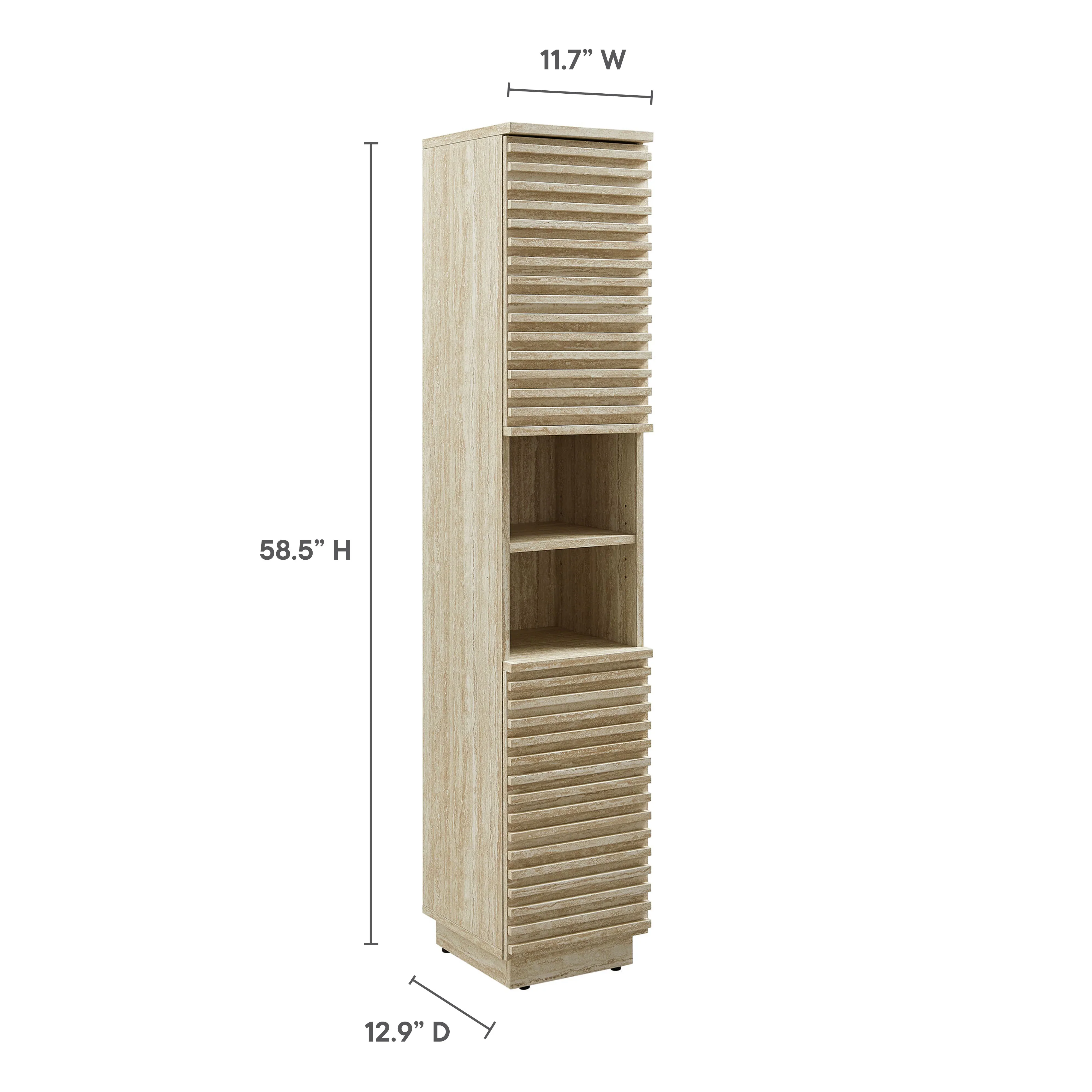 Render Tall Narrow Faux Travertine Linen Storage Cabinet - Image 9