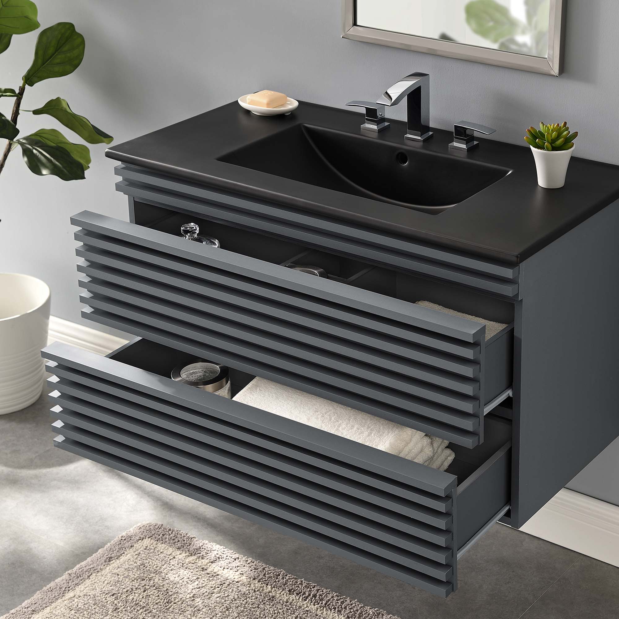 Render Wall-Mount Bathroom Vanity with Black Basin Included - Image 65