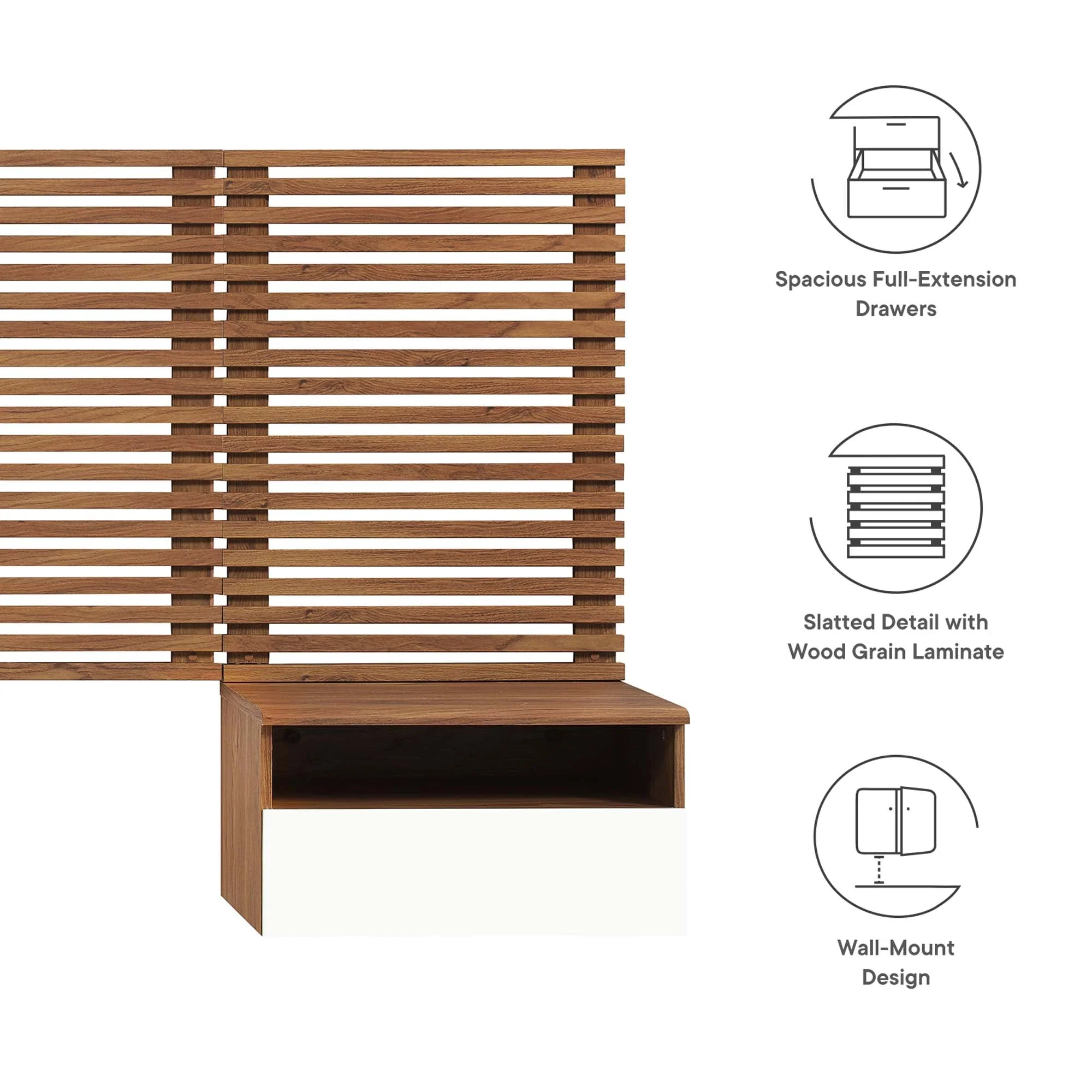 Render Wall Mount Headboard and Modern Nightstands in Walnut - Image 6