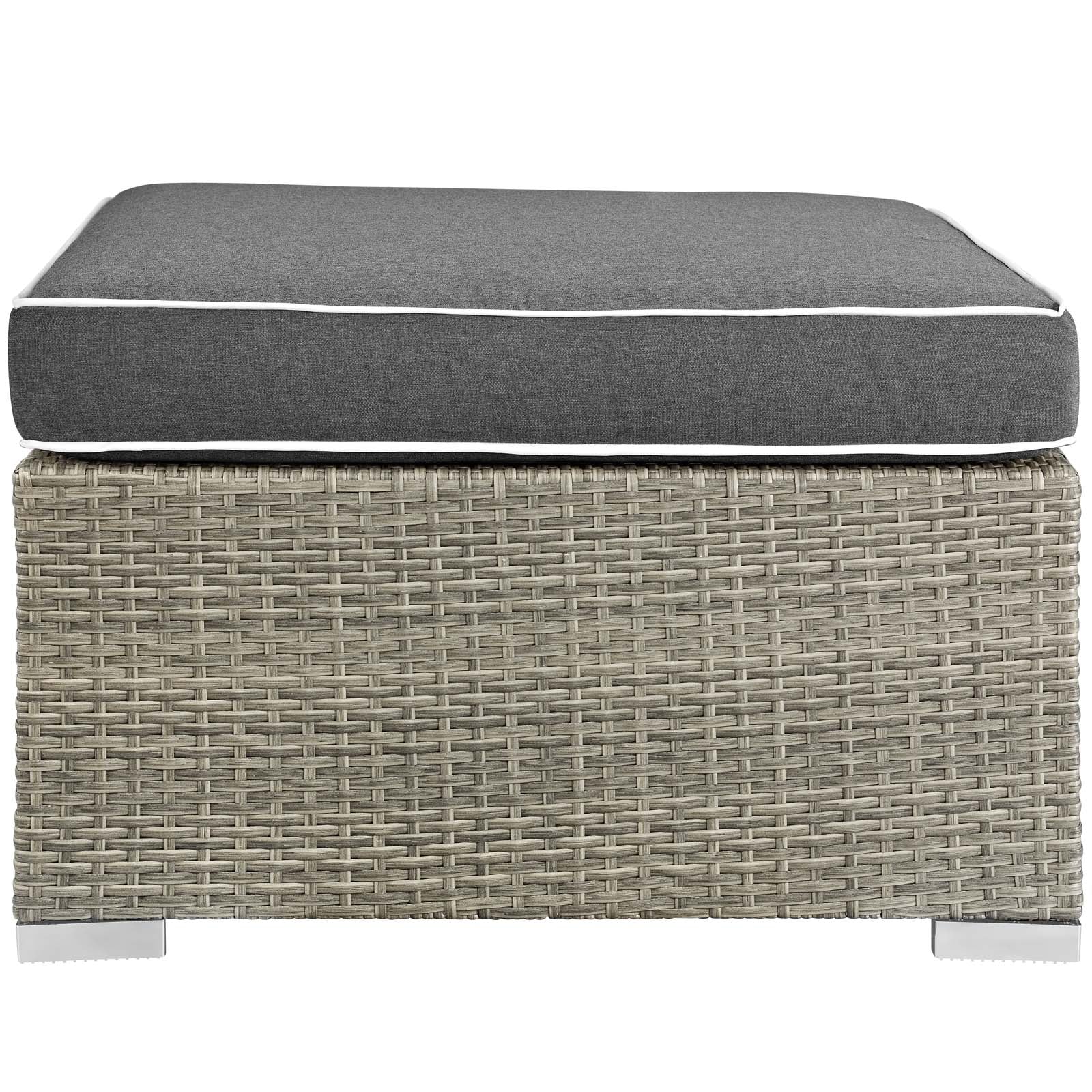 Repose Outdoor Patio Upholstered Fabric Ottoman in Light Gray Charcoal - Image 2