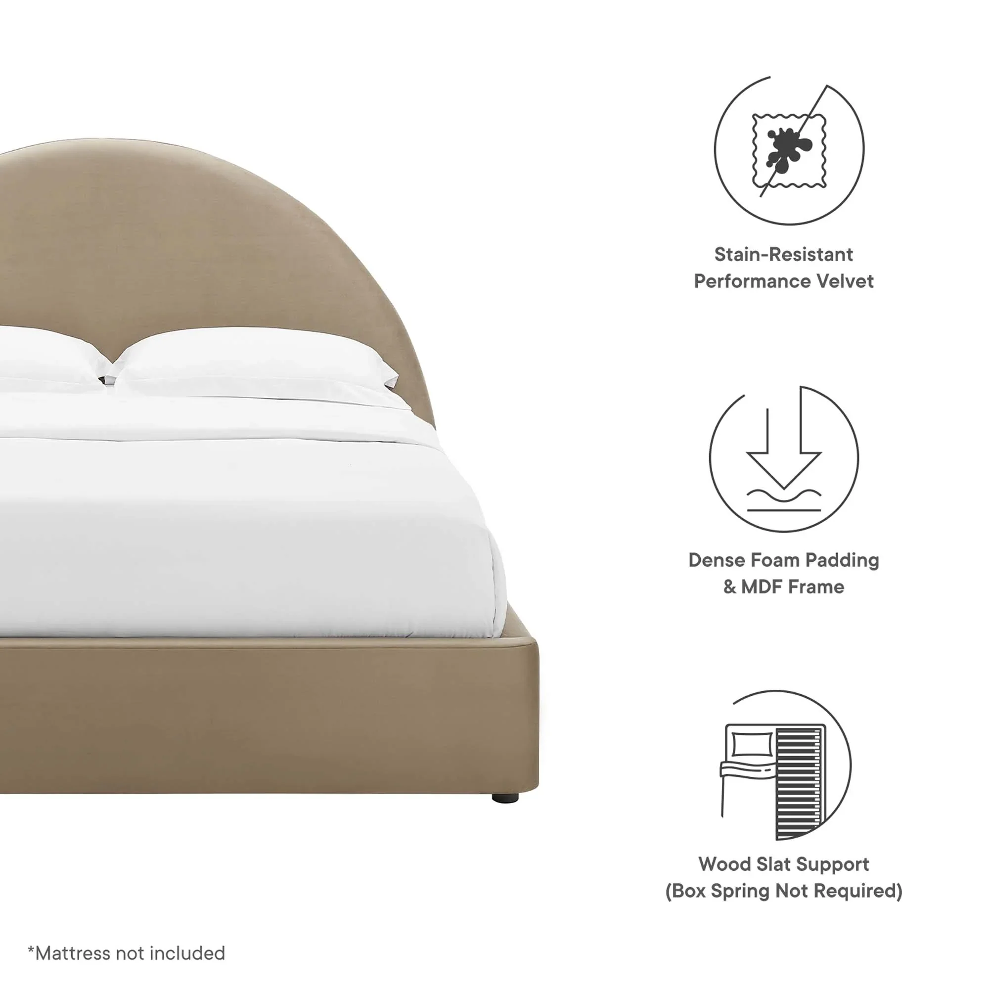 Resort Performance Velvet Arched Round Platform Bed - Image 20