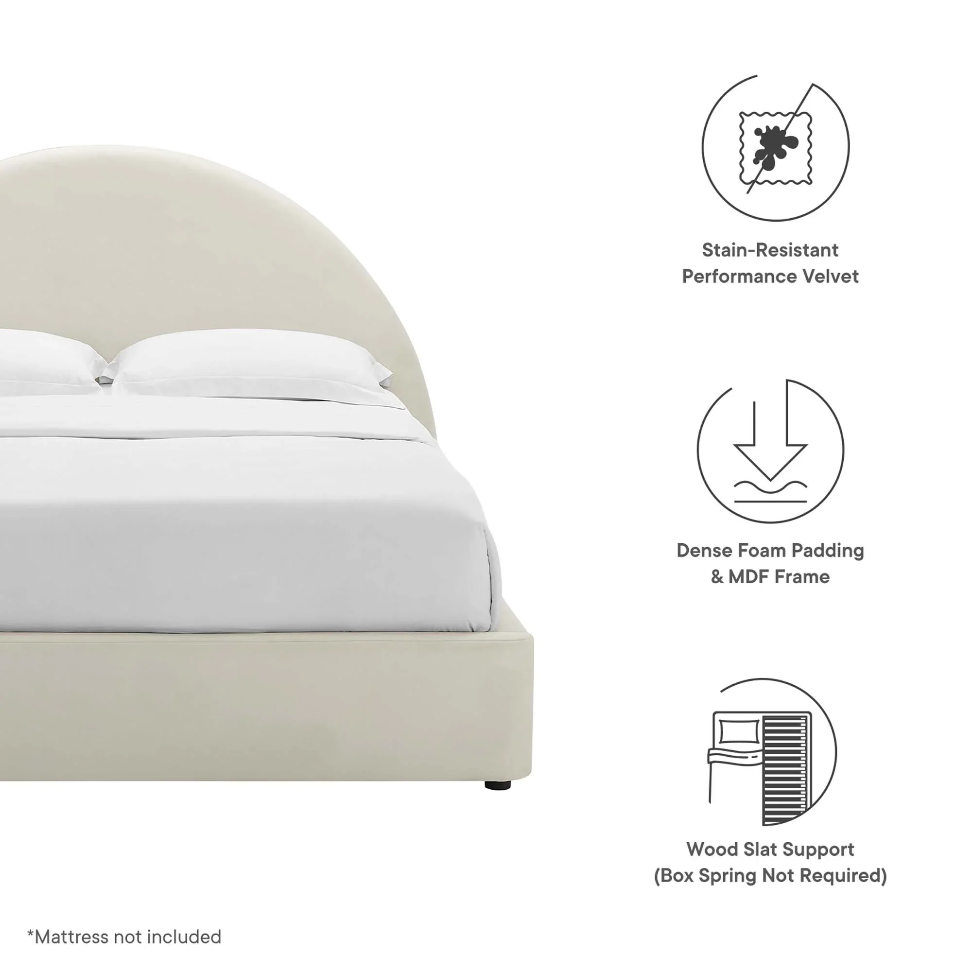 Resort Performance Velvet Arched Round Platform Bed - Image 29