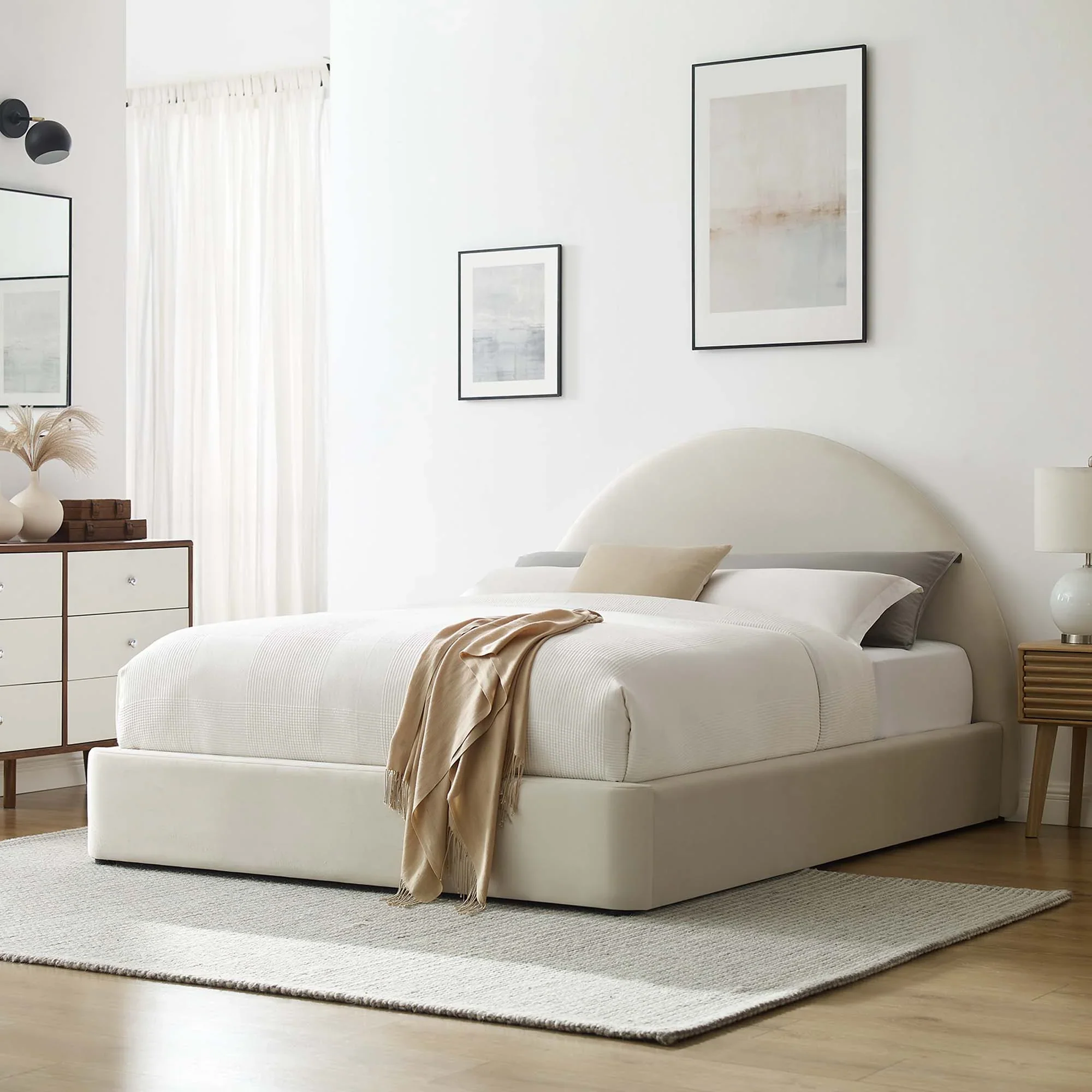 Resort Performance Velvet Arched Round Platform Bed - Image 36