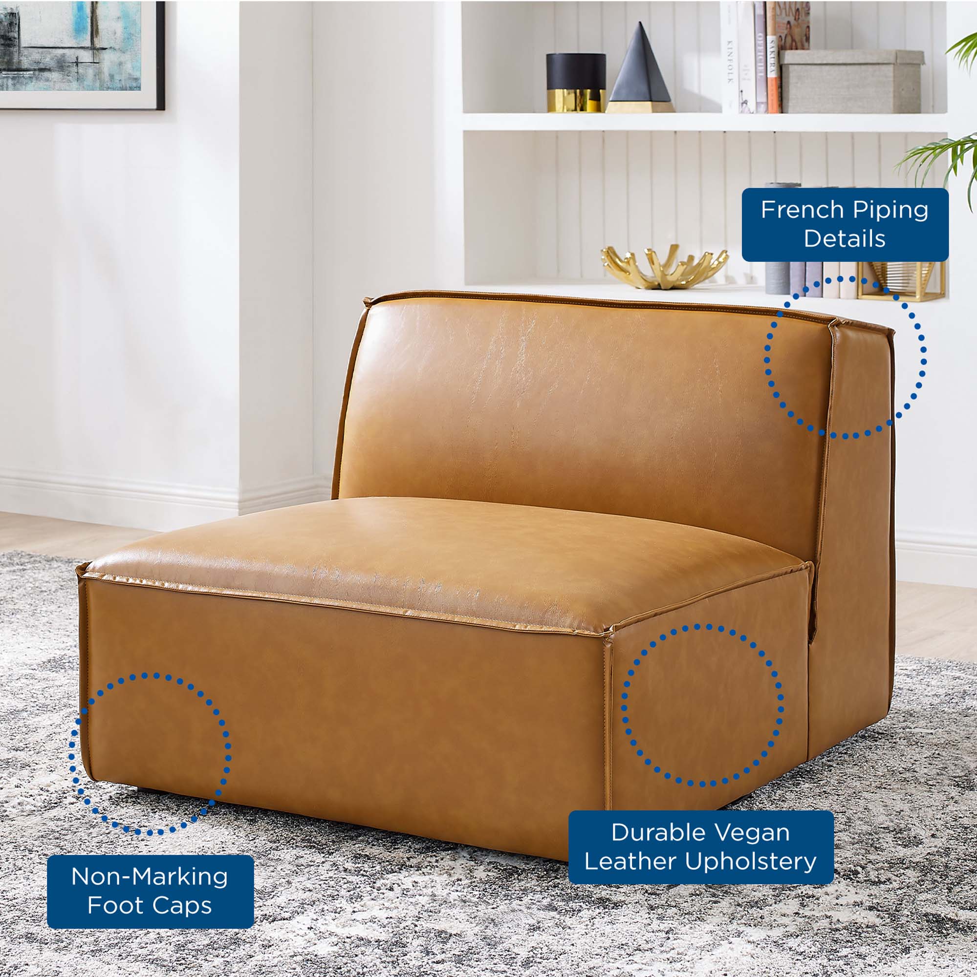Restore Vegan Leather Sectional Sofa Armless Chair - Image 8
