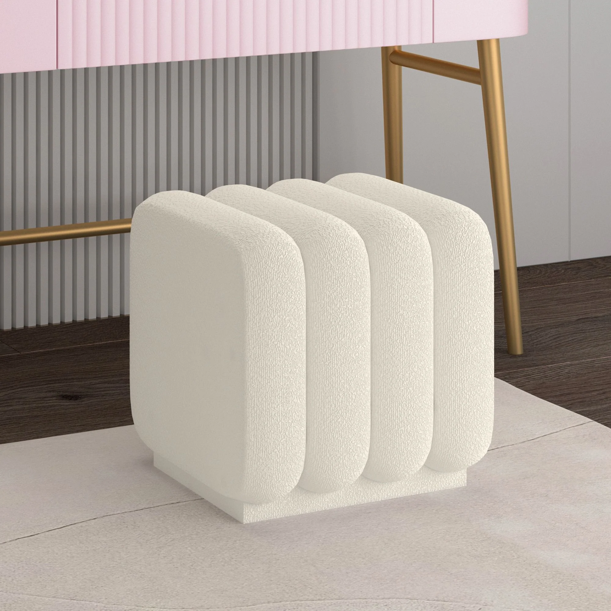 Rigel Small Square Ottoman in Ivory Boucle - Image 2