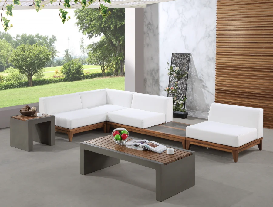 Rio 128.5" Off White Water Resistant Fabric Upholstered Outdoor Patio 4pc. Modular Sectional - Image 2