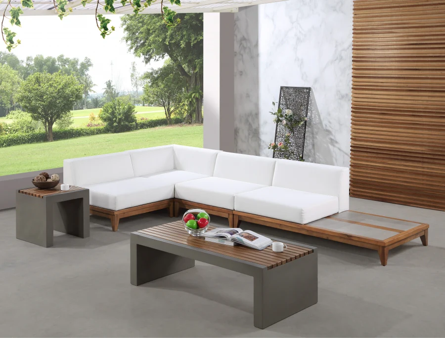 Rio 128.5" Off White Water Resistant Fabric Upholstered Outdoor Patio 4pc. Modular Sectional - Image 2