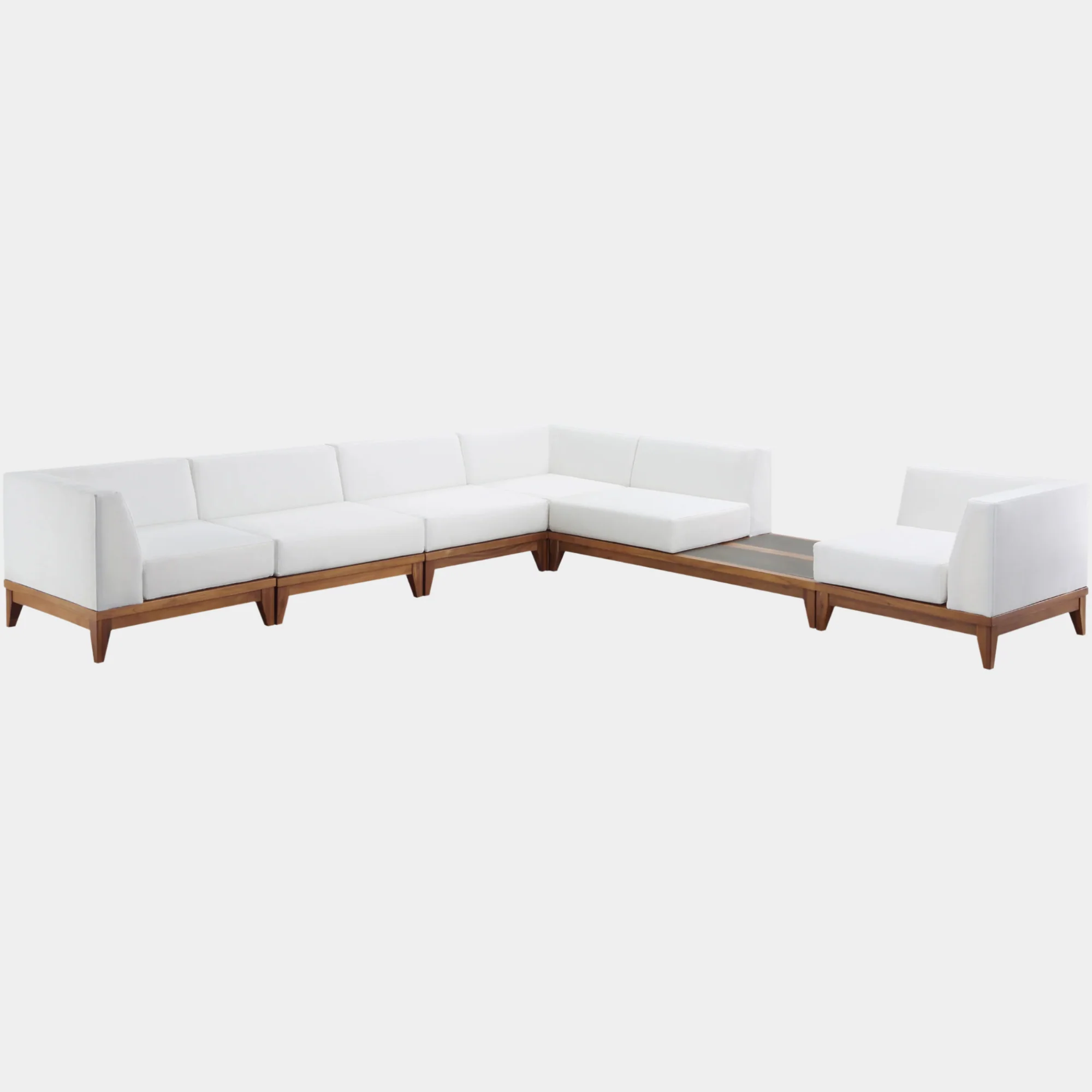 Rio 131" Off White Water Resistant Fabric Upholstered Outdoor Patio 6pc. Modular Sectional
