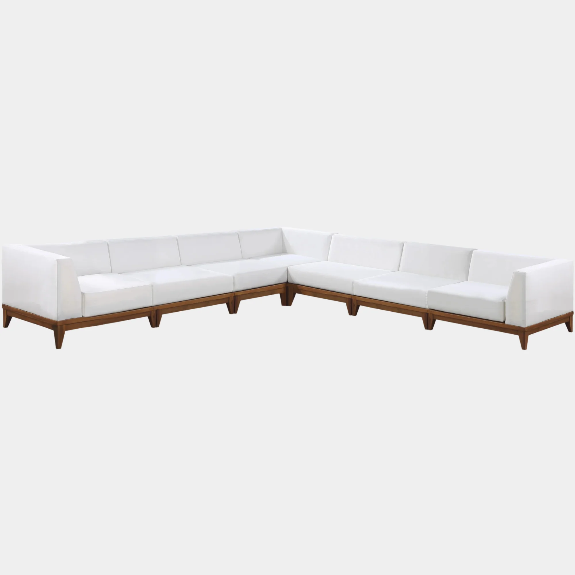 Rio 131" Off White Water Resistant Fabric Upholstered Outdoor Patio 7pc. Modular Sectional