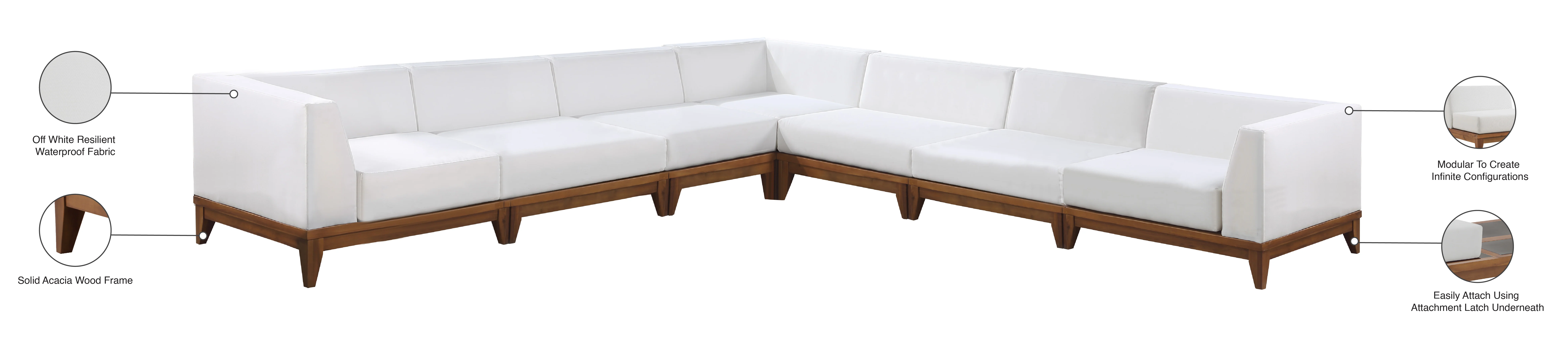 Rio 131" Off White Water Resistant Fabric Upholstered Outdoor Patio 7pc. Modular Sectional - Image 4