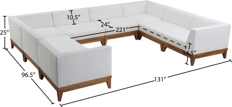 Rio 131" Off White Water Resistant Fabric Upholstered Outdoor Patio 8pc. Modular Sectional - Image 3