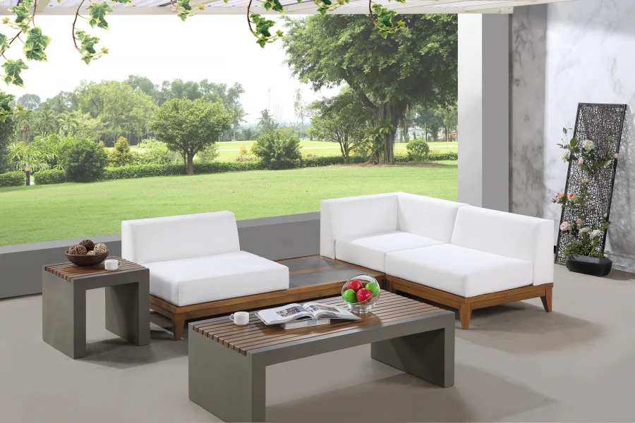 Rio 94" Off White Water Resistant Fabric Upholstered Outdoor Patio 3pc. Modular Sectional - Image 2