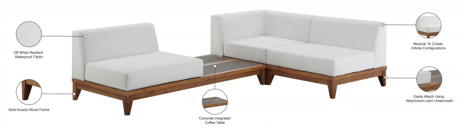 Rio 94" Off White Water Resistant Fabric Upholstered Outdoor Patio 3pc. Modular Sectional - Image 4