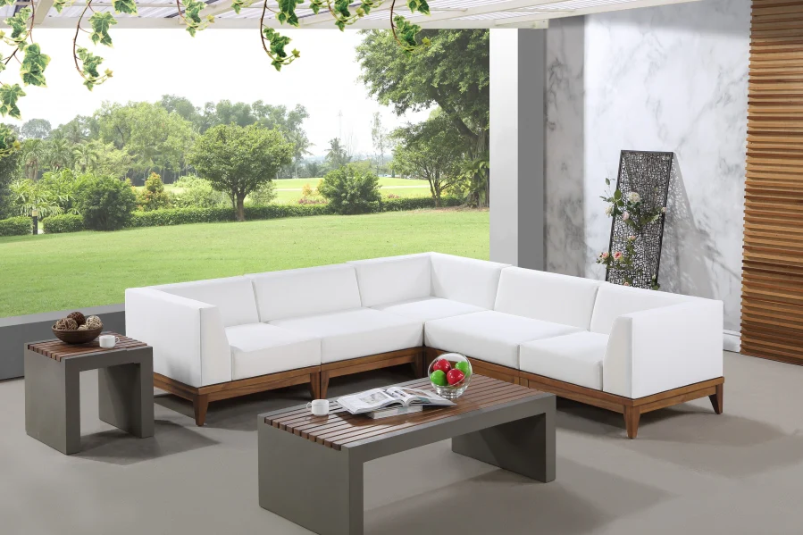 Rio 96.5" Off White Water Resistant Fabric Upholstered Outdoor Patio 5pc. Modular Sectional - Image 2
