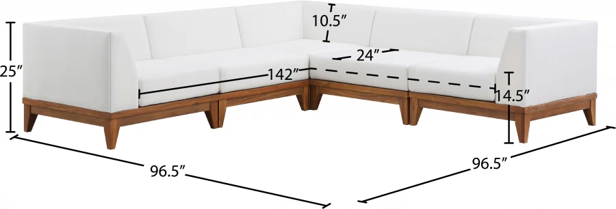 Rio 96.5" Off White Water Resistant Fabric Upholstered Outdoor Patio 5pc. Modular Sectional - Image 3