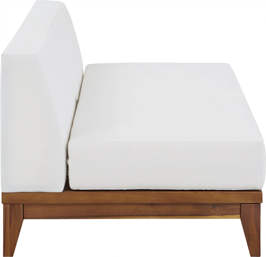 Rio Off White Water Resistant Fabric Upholstered Outdoor Patio 2pc. Armless Modular Loveseat - Image 4